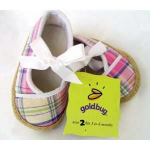 Goldbug, Baby/Toddler Pink Plaid Summer Shoes, Size 2 (fits 3 to 6 mos 