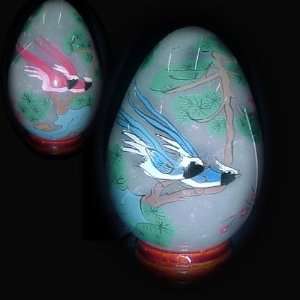  Mating Dance of Blue Birds and Red Birds 5 Inch Glass Egg 