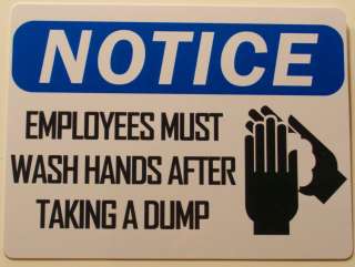 Adult Only Employees Must Wash Hands Plastic Prank Sign  