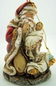 Kneeling Christmas Santa Statue Tree Ornament Figure With Infant Baby 