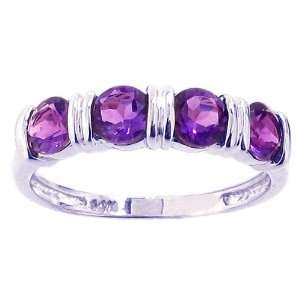   14K White Gold Four Stone Band Ring Amethyst, size5 diViene Jewelry