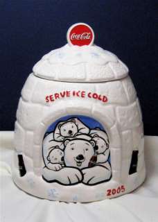 2005 Coca Cola® Polar Bears Igloo Ceramic Cookie Snacks Jar  