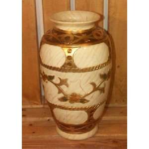  Gold and Pink Ceramic Amphora Vase with Floral Design 
