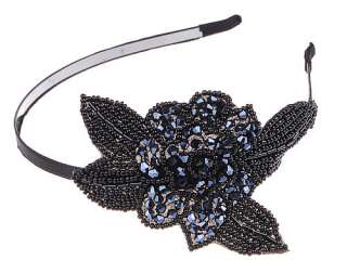 Big Black Beautiful Flapper Formal Wear Flower Crystal Bead Detail 