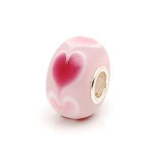 ) Pink Heart Love Murano Glass Bead Charm Fits Pandora 
