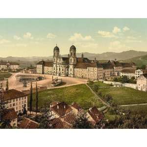 Vintage Travel Poster   Einsiedeln schoolhouse and monastery Lake 