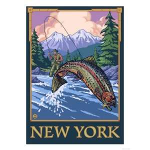  New York   Angler Fisherman Scene Premium Poster Print 