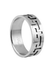 Stainless Steel 316L Designer Greek Key Pattern Shiny Finish Ring 8mm 