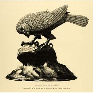  1883 Wood Engraving Bronze Incense Burner Falcon Rock 