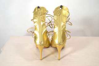 ALAIA Gold Leather Open Toe Lace Up Heels  