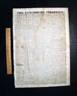 Rare 1830 Old Newspaper LYNCHBURG VA Virgina Pre Civil War SLAVES 