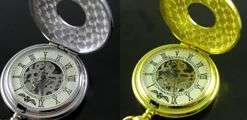 Bronze Alarm Clock Style Necklace Pocket Watch Lady Men  