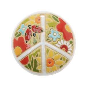  Golem Design Studio Glazed Ceramic Disc Pendant Peace Sign 