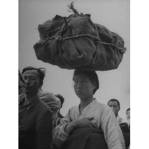 Refugees Carrying Possession on Their Heads and Shoulders Photographic 