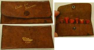 VINTAGE LEATHER POCKET TEE HOLDER WITH WOOD TEES  