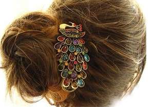 New Colorful Vintage Retro Antique Crystal Peacock Hairpin  