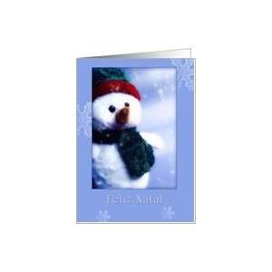 feliz natal, portuguese merry christmas card,snowman, blue 