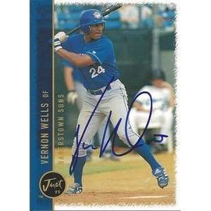 Vernon Wells Signed 1999 Just Minors Card Blue Jays  