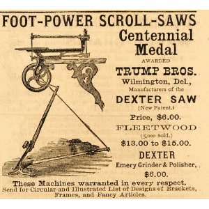  1876 Vintage Ad Trump Foot Power Scroll Saws Antique 