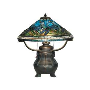   Tiffany TT90421 Tiffany Table Lamp, Antique Verde and Art Glass Shade