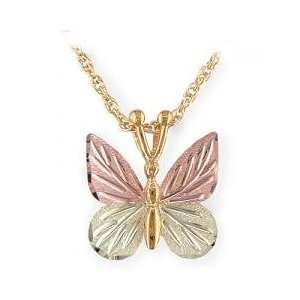 Classy 10k Yellow gold Black Hills Gold Diamond cut Butterfly pendant 