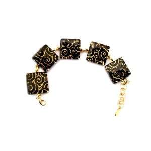  Murano Glass Deep Black and Gold Bracelet Jewelry
