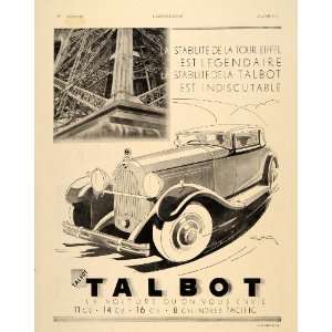  1931 Ad French Car Company Talbot Eiffel Tower Geo Ham 