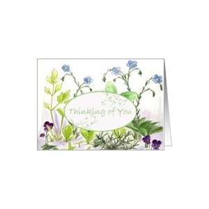 Thinking of You Herb Garden Wildflower Botanical Watercolor Card
