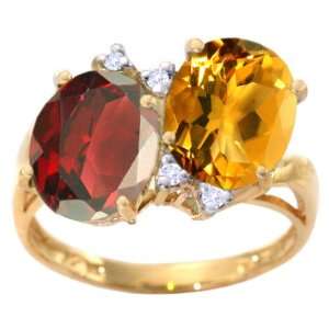 14K Yellow Gold Twin Oval Gemstone Ring with Diamonds Multi Garnet 