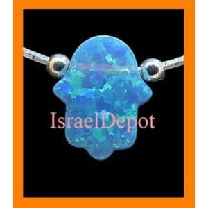  Sterling .925 Silver Necklace Blue Opal Hamsa Amulet 