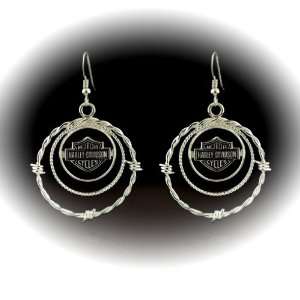 Harley Davidson® Stamper® Womens Sterling Silver Earrings. 35mm 