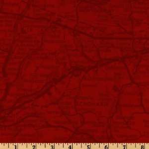  44 Wide Vintage Cars Road Map Red Fabric By The Yard 