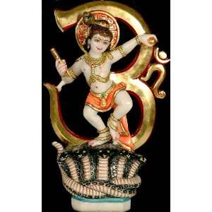  Krishna Vanquishes Kaliya with Om Background   Marble 
