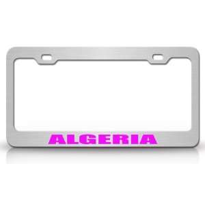 ALGERIA Country Steel Auto License Plate Frame Tag Holder, Chrome/Pink