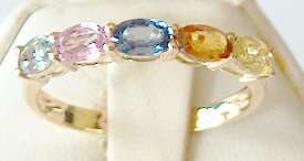 NEW MULTI COLORED GENUINE SAPPHIRE BAND RING 1OKT SOLID GOLD SIZE 8 
