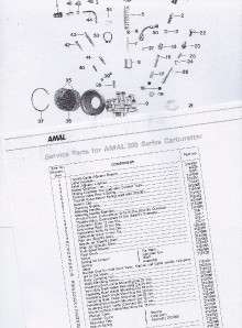 1963 1970 Amal Type 32 & 200 lightweight carburetor parts list 