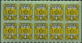 MAINE State Revenue Cigarette Tax Stamp SRS #ME C8a pane of 10  