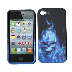 Blue skull Fire Apple Iphone 4, 4S at&t. Verizon, Sprint, C Spire Case 