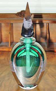   Antonio Garcia Teal Green Obelisk Top Art Glass PERFUME BOTTLE  
