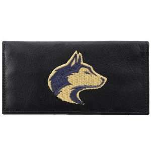   Huskies Black Leather Embroidered Checkbook Cover