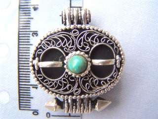   Filigree Genuine Gemstone Ritual Ghau Prayer Box Amulet Pendant