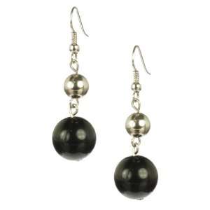  Black Glass and Metal Bead Drop Earrings Jewelry