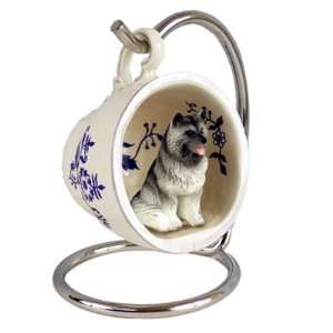  Keeshond Blue Tea Cup Dog Ornament