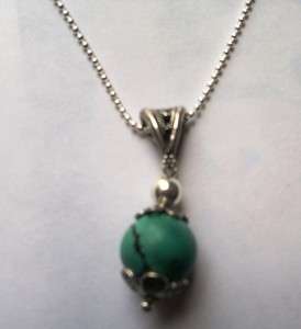 Turquoise necklace sterling silver ancient filigree  