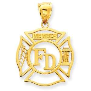  14k Yellow Gold FD Member in Shield Pendant Jewelry