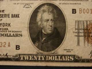 Series of 1929 $20.00 Jackson (Brown Seal) New York Federal Reserve 