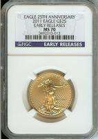 2011 $25 1/2oz Ounce Gold American Eagle 25th Anniversary NGC MS70 