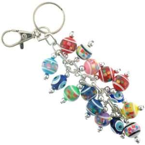 Multicolor, Blue and Green Evil Eye Dangle Cluster Keychain   9x8mm, 5 