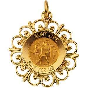    R41477 14K Yellow Gold 18.5Mm Round St. Luke Pendant Medal Jewelry