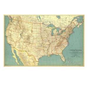  United States Of America Map 1933 Giclee Poster Print 